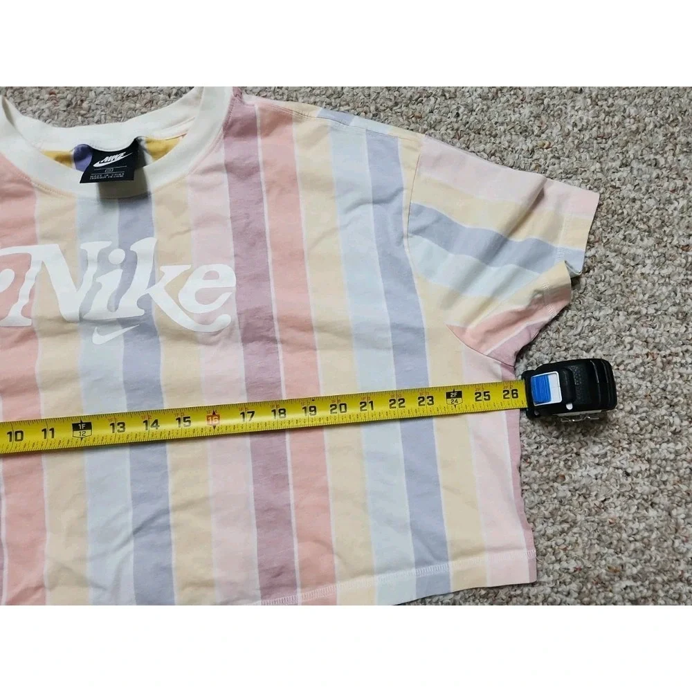 Nike‎ Womens 2X Cropped Tee Reverse Color Swoosh Logo Striped Retro